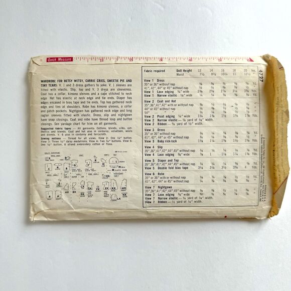 12" Doll Clothes Sewing Pattern Simplicity 4727 Tiny Tears Betsy Wetsy Carrie - Picture 2 of 3